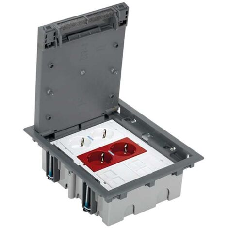 Kit boîtier de sol onduleur simon 500 punta 3 modules avec 1 prise schuko double borne coupe rapide avec led, 1 prise schuko dou