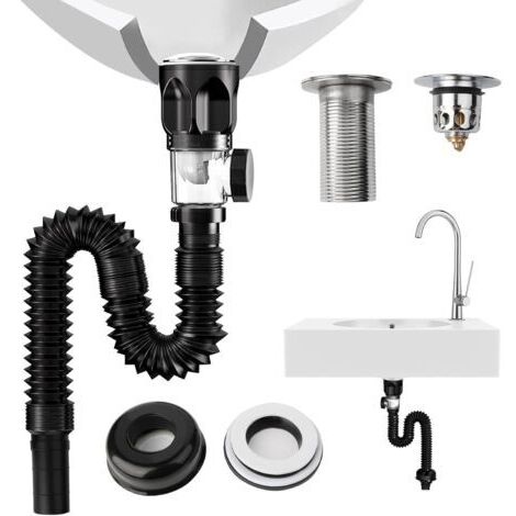 Kit Bonde de Lavabo - Siphon anti-odeur, filtre pop-up - Tuyau de vidange extensible 415-950 mm