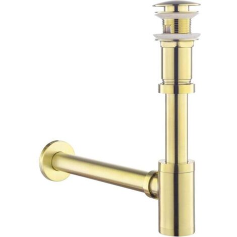 Kit - Bonde d'évier et siphon de trop-plein en or brossé, siphon anti-odeurs universel en laiton, siphon de 1 1/4 po