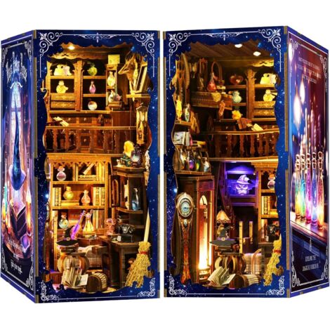 Kit Book Nook Boutique De Potion - 1 Unité - Bois - Puzzle 3D DIY Avec Lumières LED - Décoration Salon Et Serre-Livres - Modèle Miniature