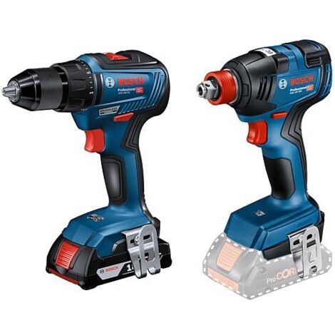 Kit Bosch composé d’une Perceuse-visseuse et d’une Visseuse à chocs sans fil 18 V avec 2 batteries ProCORE 4,0 Ah et Chargeur