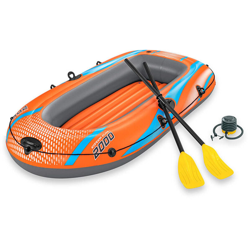 Bestway - Barca Hinchable Para 1 Adulto Y 1 Niño Kondor Elite 2000 Raft 196X106X31 Cm Con 2 Remos Y Bomba De Pie Incluida - Naranja