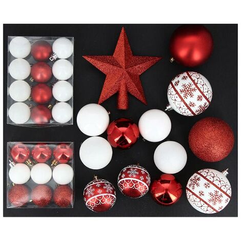 Kit Boules de Noël & Cimier ROUGE / BLANC - set 34 pcs - Flocon - SILUMEN