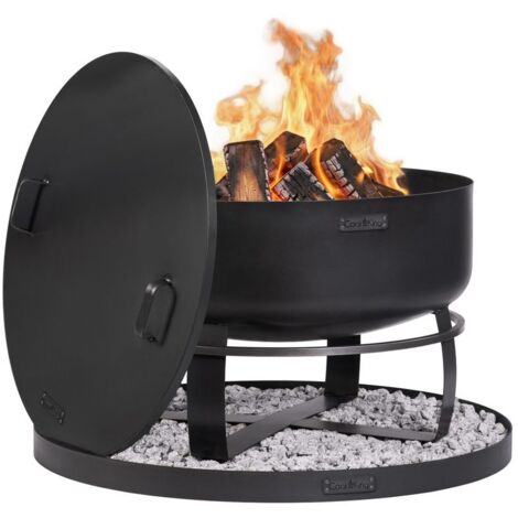 Kit Braciere da giardino "VIKING" XXL da 80 cm con coperchio da 81,5 cm con bordo e base decorativa rotonda in pietra da 100 cm