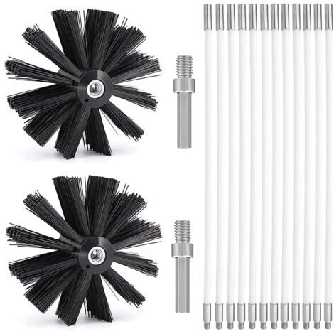 Kit Brosse Nettoyage Cheminée , Diameter 150mm , Outil Nettoyage pour Cheminées avec 15 Tiges Flexibles de 410 mm et 2 TêTes de Brosse pour Cheminée , évent de Sécheuse , Tuyau d'égout , poêle à Bois