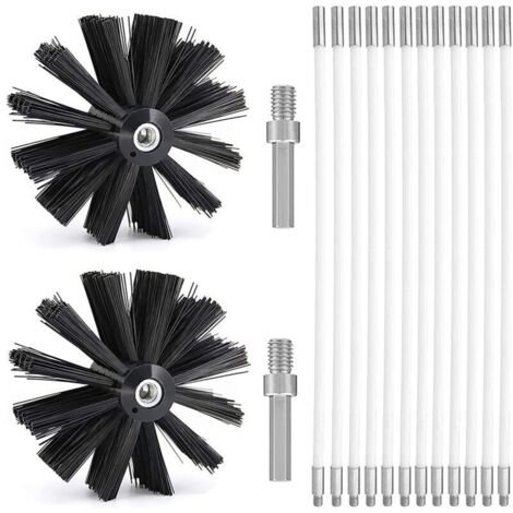 Kit Brosse Nettoyage Cheminée , Diameter 150mm , Outil Nettoyage pour Cheminées avec 15 Tiges Flexibles de 410 mm et 2 TêTes de Brosse pour Cheminée , évent de Sécheuse , Tuyau d'égout , poêle à Bois