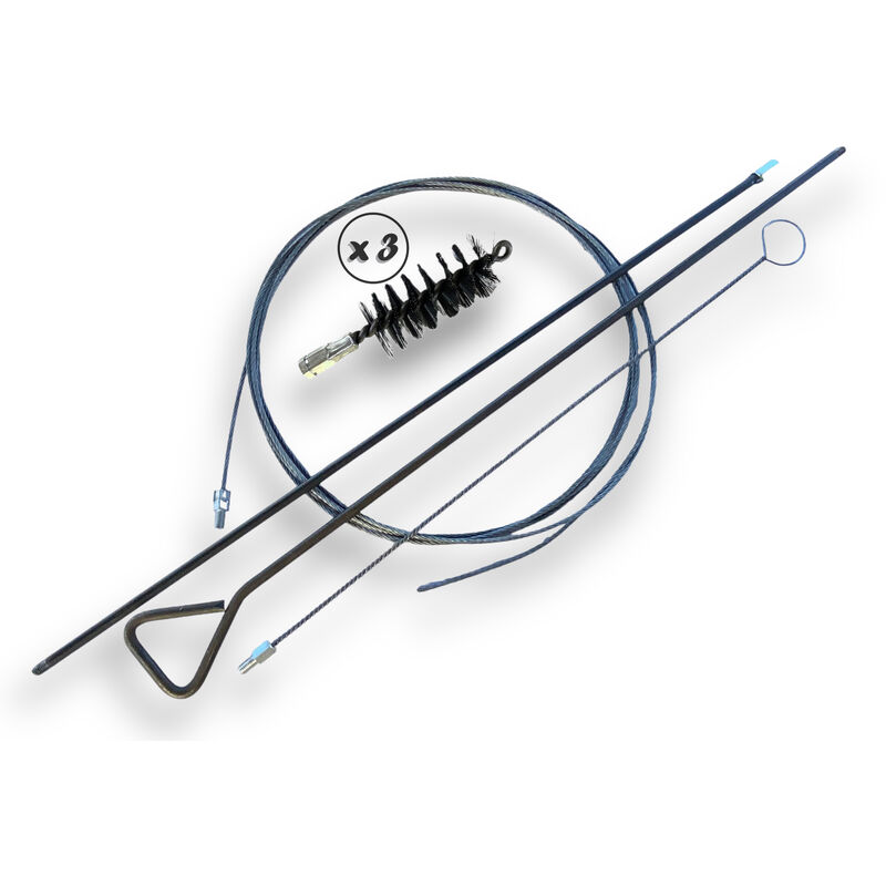 Kibros - Lot de 3 Kits Brosses à tube pro acier ø 50 mm Tringle rigide 100 cm + rallonge 100 cm + tringle flexible 80 cm + furet cable 7 mètres