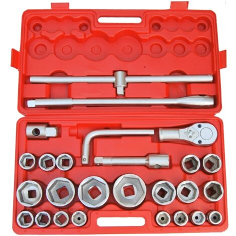 Kit Bussole/Boccole esagonali 26 pezzi 3/4 - 1 cromo vanadio con chiave a cricchetto e barra a T portabussole - Mod. Jumbo