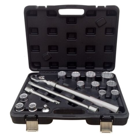 Kit Bussole/Boccole poligonali 16 pezzi 3/4 cromo vanadio con chiave a cricchetto telescopica/allungabile