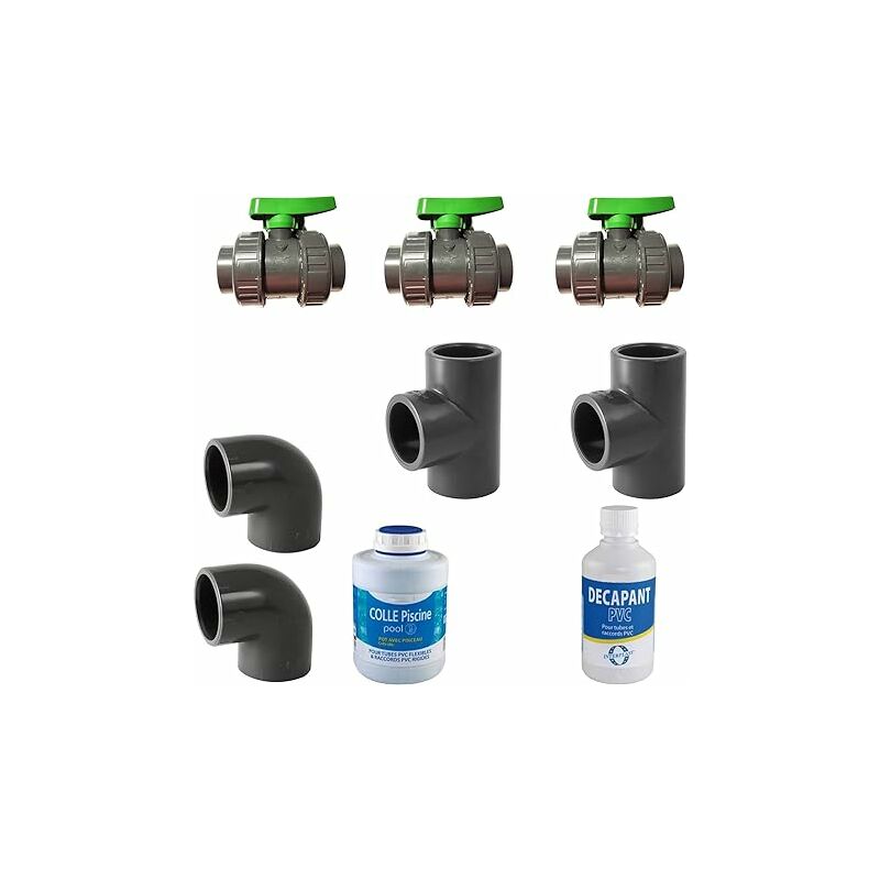 Interplast - Kit Bypass 50mm 3 x Vannes 50mm / 2 x Té 50mm / 2X Coudes 50MM / 1 x Colle pvc / 1 x Décapant pvc
