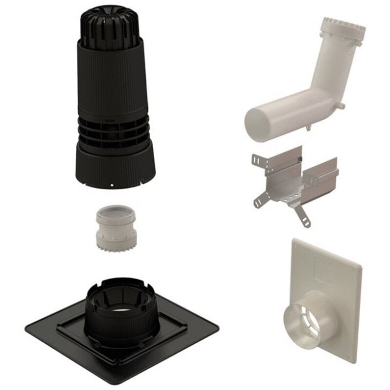 Kit Condensation gaz et fioul Renolux c 2 en 1 diamètre 80/125 mm avec terminal vertical et solin noir Ubbink