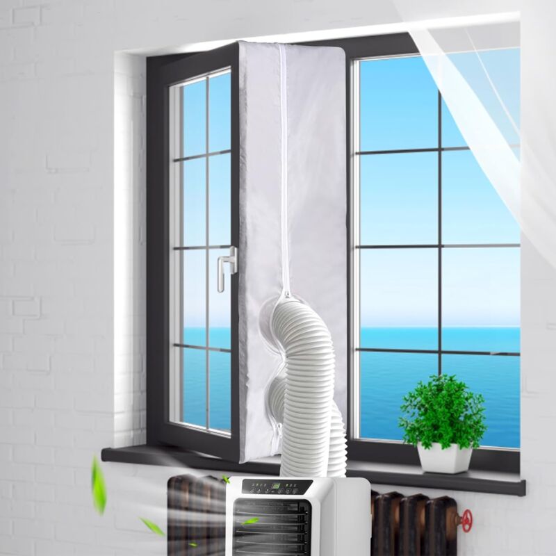 Kit Calfeutrage Climatiseur Mobile Porte Fenetre 400cm, Portable ac window vent kit pour Climatiseurs, Sèche-linge et Déshumidificateurs Tuyau
