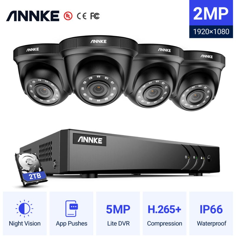 Kit Caméra de Surveillance 5MP dvr 41080P Smart ir Vision Nocturne Surveillance Distance Sécurité cctv Caméra Système - 2TB hdd - Annke