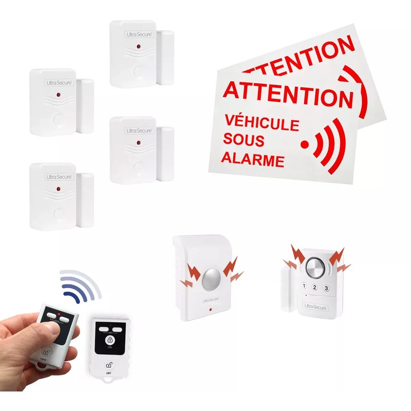 Kit camping-car deluxe 1 - 4 Détecteurs ouverture + détecteur ouverture/vibration + sirène + 2 télécommandes (gamme bt)