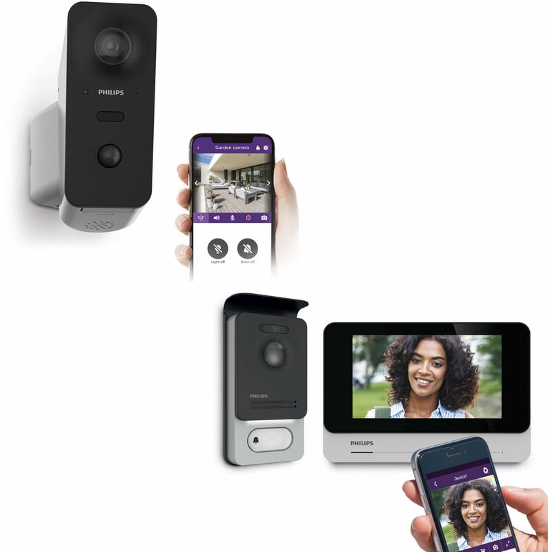 Philips - Kit Caméra extérieure motorisée et connectée View + Visiophone filaire connecté Connect 2 -