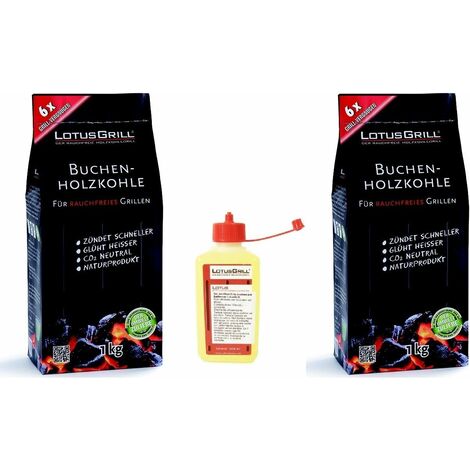 KIT Carbón Haya Pequeño 2x 1Kg + 1 paquete de gel para encendido Original Lotus Grill 200 ml