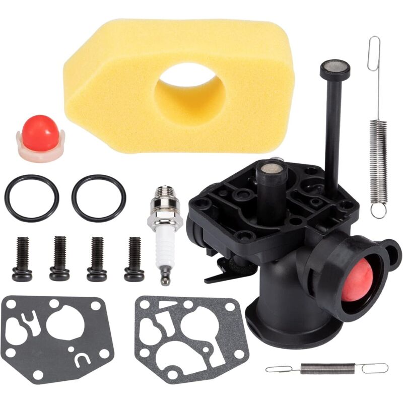 Kit Carburateur pour Tondeuse à Gazon Briggs and Stratton avec Filtre à Air Vis Ressort Régulateur Membrane Pompe à Carburant Bougie d'Allumage