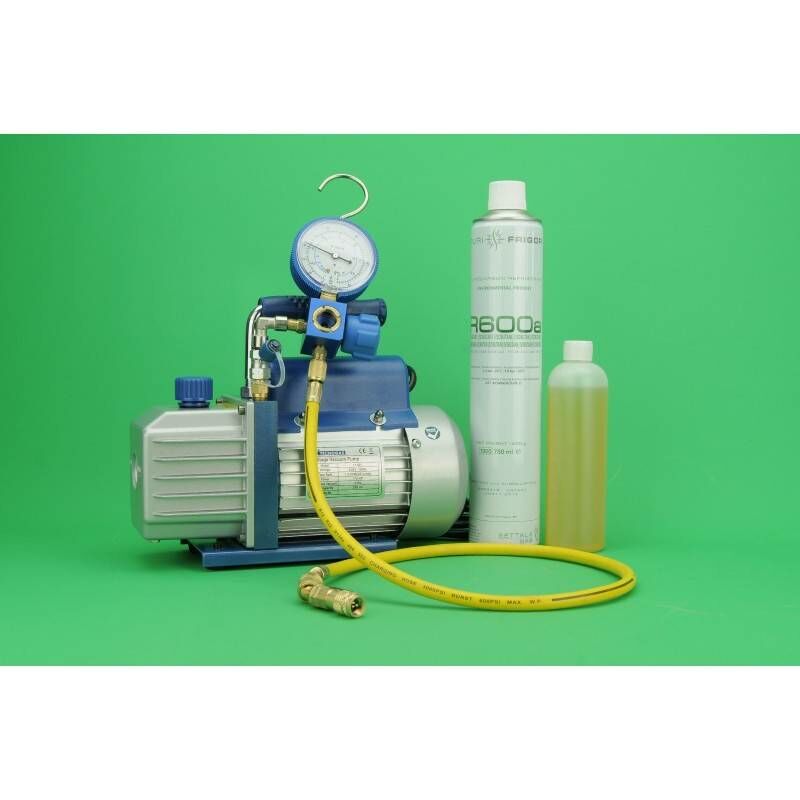 

Kit Carga Gas Refrigerante Bomba Vacio + Manometro 1 Vias R600 + Manguera + R600