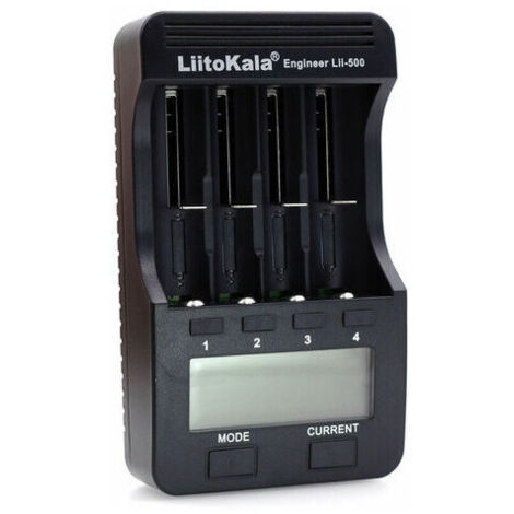 Kit caricabatteria intelligente LiitoKala Lii-500 Smart a 4 slot per batterie ricaricabili agli ioni di litio da 3,7 V e Ni-MH da 1,2 V, schermo LCD, modello: tipo 1