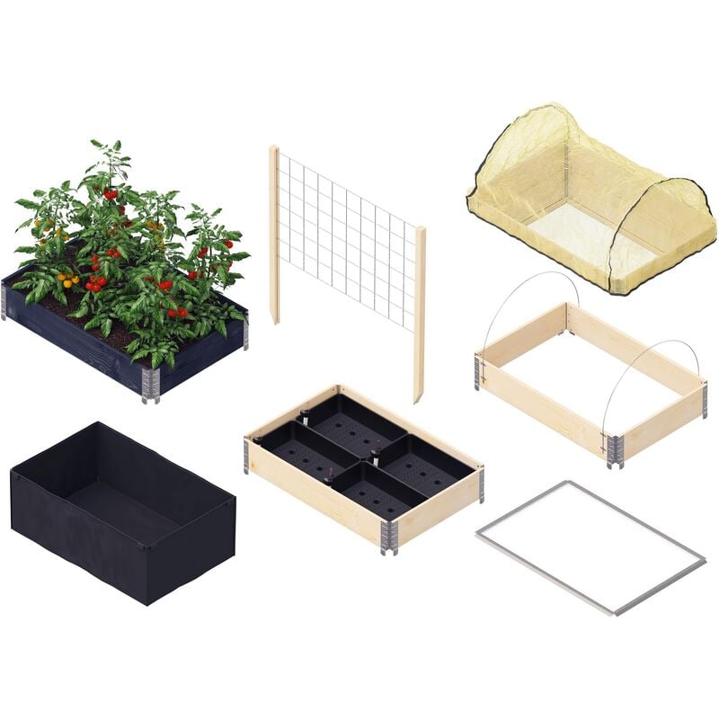 Upyard - Kit carré potager avec accessoires et système d'auto arrosage Gardenbox 120 x 80 cm - Noir