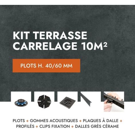 Kit carrelage terrasse 10m² Aspect Béton Glocal Absolute 60x60 cm - Mirage - 40/60 mm