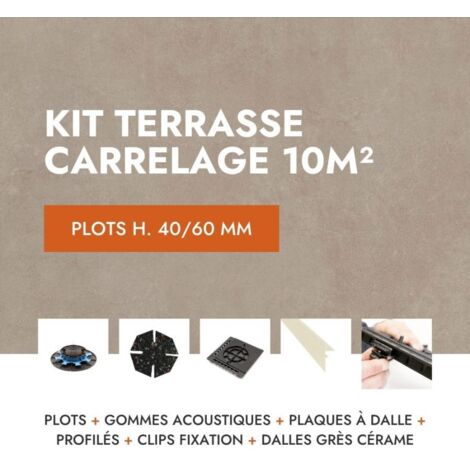 Kit carrelage terrasse 10m² - Aspect ciment 60x60 cm - Modèle Glocal Sugar Mirage - 40/60 mm
