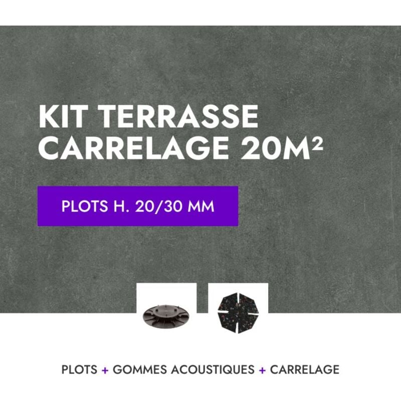 Kit carrelage terrasse 20m² - Aspect Béton Lissée 60x60 cm Glocal Classic - Mirage - 20/30 mm