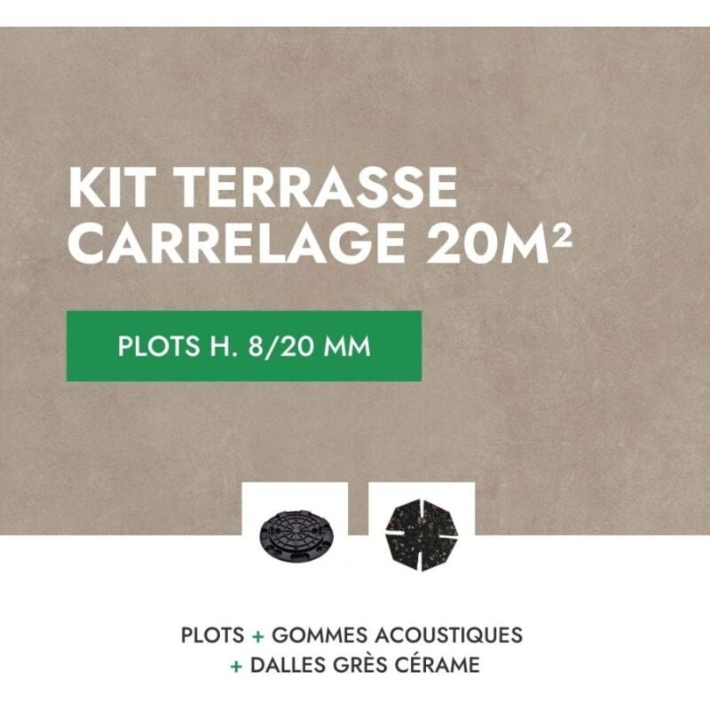 Kit carrelage terrasse 20m², Aspect Ciment Glocal Sugar 60x60 cm - Mirage - 8/20 mm