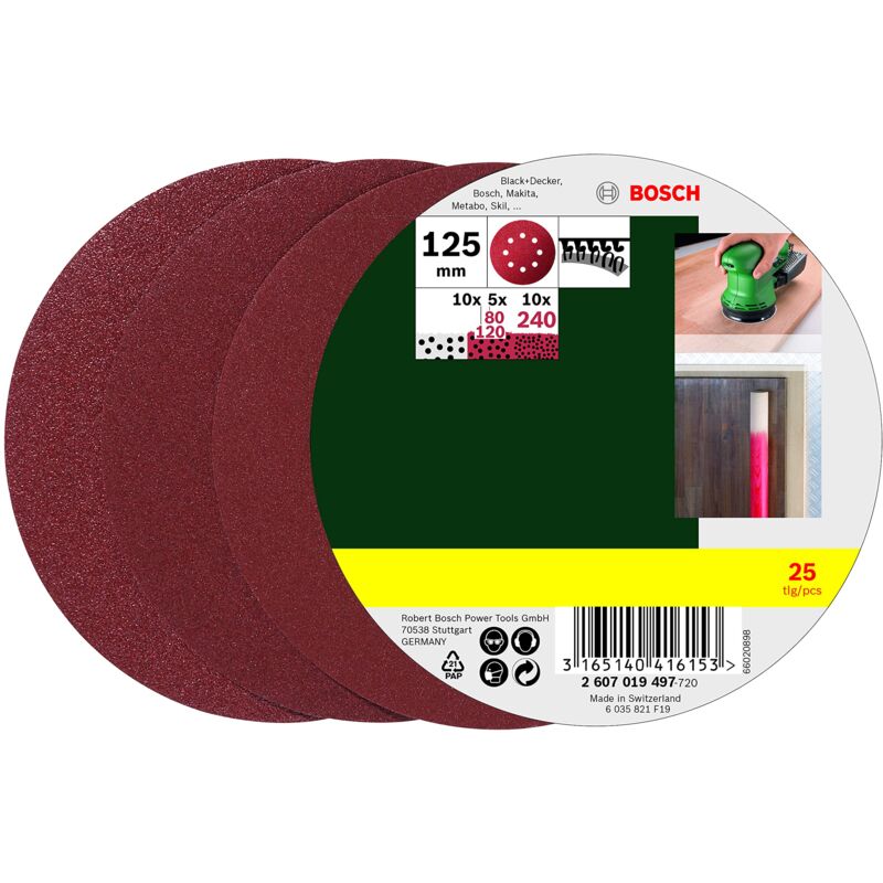 Accessories 2607019497 kit carta abrasiva eccentrica a strappo, perforato Dimensione dei grani 80, 120, 240 (ø) 1 - Bosch