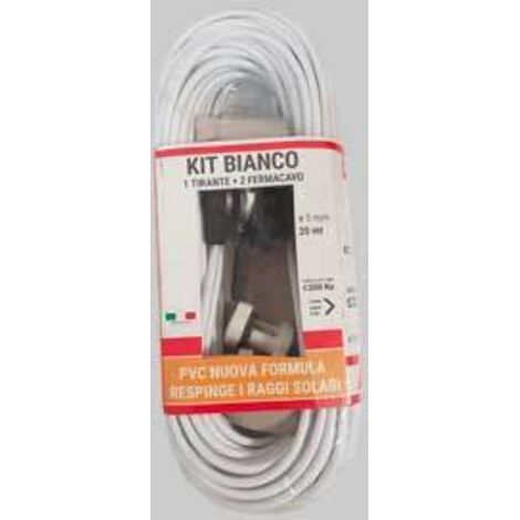 kit cavetto stendibiancheria biancone matassa ø 5 mm - 20 mt - 1 tirante + 2 fermacavi