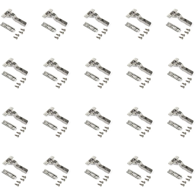 Image of Lotto di 20 cerniere collo alto X91 con chiusura soft e Basetta a vite, altezza 1, Acciaio, Nichelato - Nichelato - Emuca