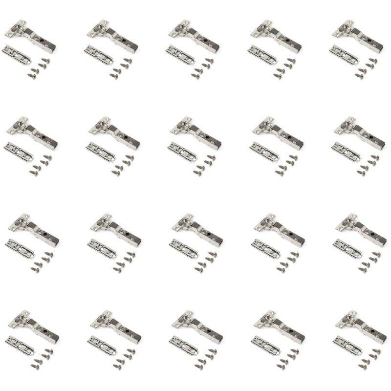 Image of Lotto di 20 cerniere mezzo collo X91 con chiusura soft e Basetta a vite, altezza 1, Acciaio, Nichelato - Nichelato - Emuca