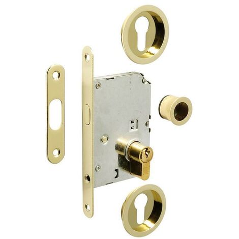 kit cerradura puerta corredera ø60 laton pu cilindro 20-20 latonado.