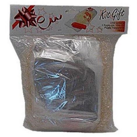 Kit cesto paglia decorativa con fiocco e foglio cellofan 100x130 natale decorazioni natalizie
