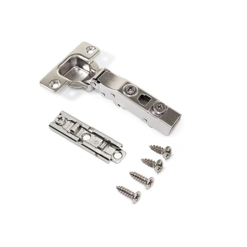 Emuca - 1025007 Lot de 20 charnières droites X91 à fermeture amortie avec embases droite à visser, Hauteur 1, Acier, Nickelé