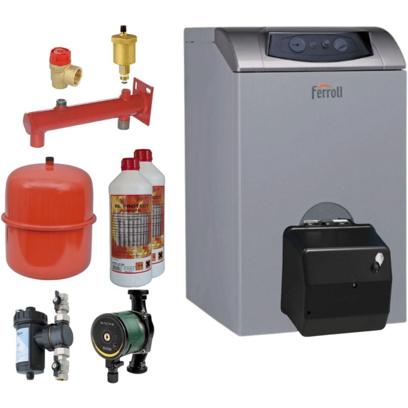 Ferroli - Kit chaudière fioul Atlas 47 + brûleur fioul + accessoires installation