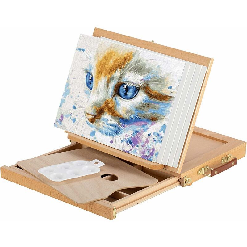 Kit Chevalet de Table (34 x 26 cm) pour Peinture Enant et Adulte Présentoir Dessin Artiste Bureau en Bois Réglable avec Tiroir de Rangement Portable