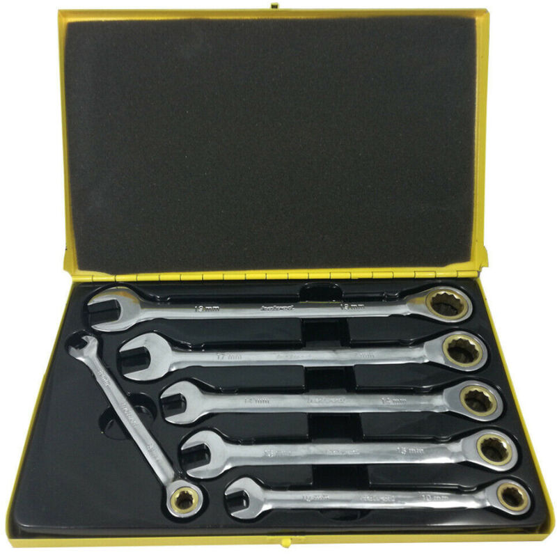 Trade Shop Traesio - Kit Chiavi Combinate Fisse e a Cricchetto Helved Da 6 Pz Cromo Vanadio Hld10122 -
