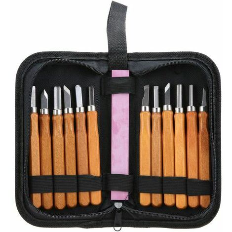 Kit Ciseau Bois, 13pcs outils de sculpture sur bois ensemble couteau à découper le bois compact à la main pour le travail du bois avec meule idéal pour artisanat menuiserie débutants sculpteurs