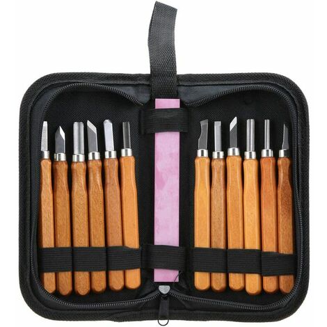 Kit Ciseau Bois, 13pcs outils de sculpture sur bois ensemble couteau à découper le bois compact à la main pour le travail du bois avec meule idéal pour artisanat menuiserie débutants sculpteurs