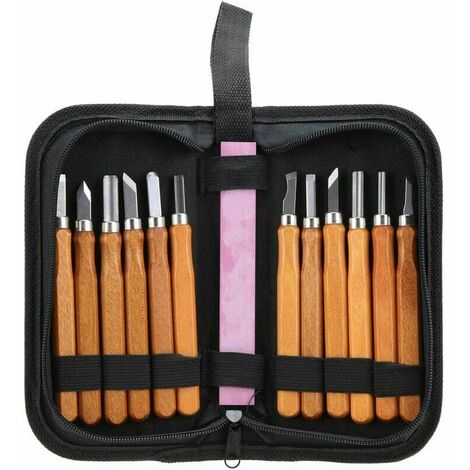 Kit Ciseau Bois, 13pcs outils de sculpture sur bois ensemble couteau à découper le bois compact à la main pour le travail du bois avec meule idéal pour artisanat menuiserie débutants sculpteurs
