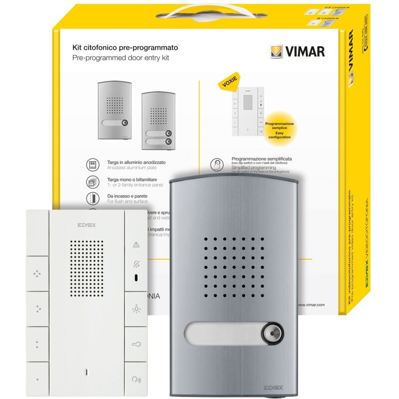Kit Citofono Monofamiliare Vimar 885G Bianco - Con Trasformatore E Pulsante Da Parete