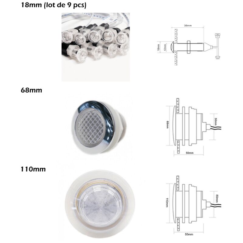 Kit éclairage étanche ip68 couleur [à composer]