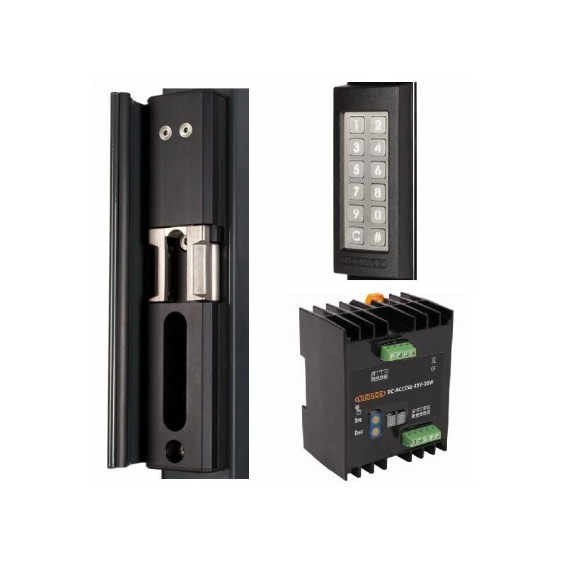 Kit clavier à code noir slimstone avec gâche et alimentation. Locinox