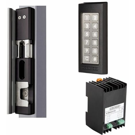 Kit clavier à code noir SLIMSTONE avec gâche MODULECSH et alimentation. - LOCINOX -