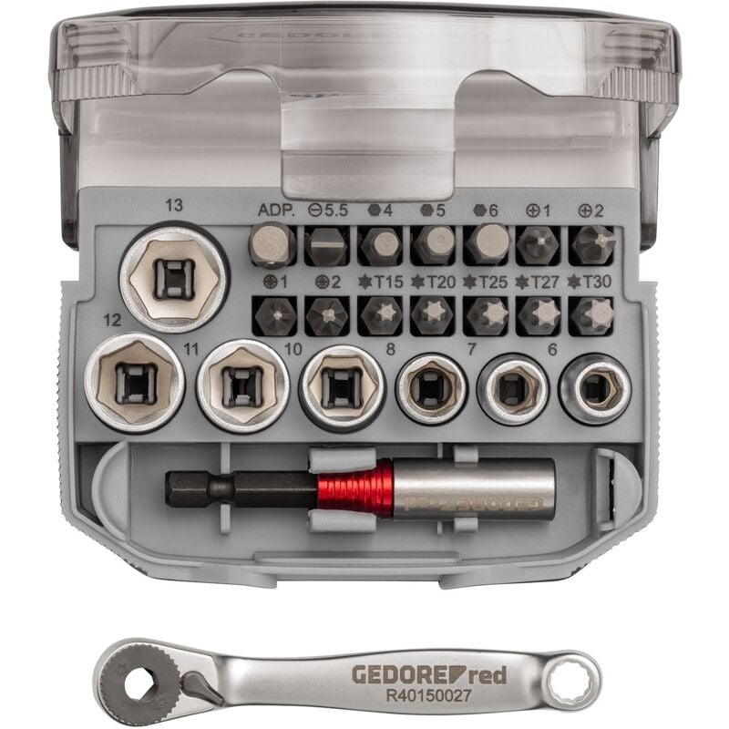 Red 3300026 - Jeu de clés à douille 1/4 SW6-13mm bits 23 pcs , R49005023 - Gedore