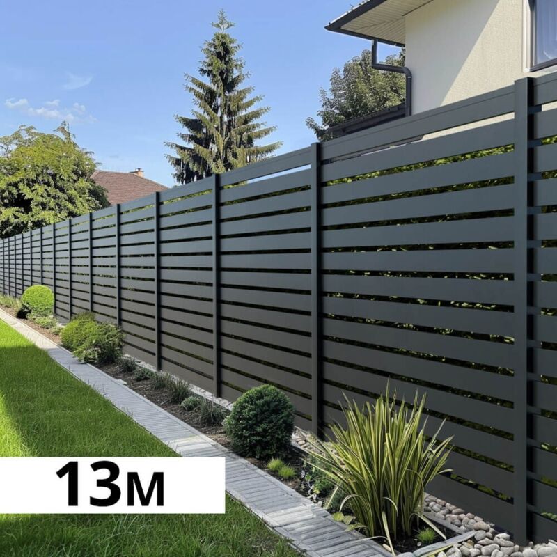 Kit Clôture Ajourée Aluminium OLINDA Anthracite 12,85x1,8m - Lames ajourées 21x100x1780 mm - Brise Vue - Palissade