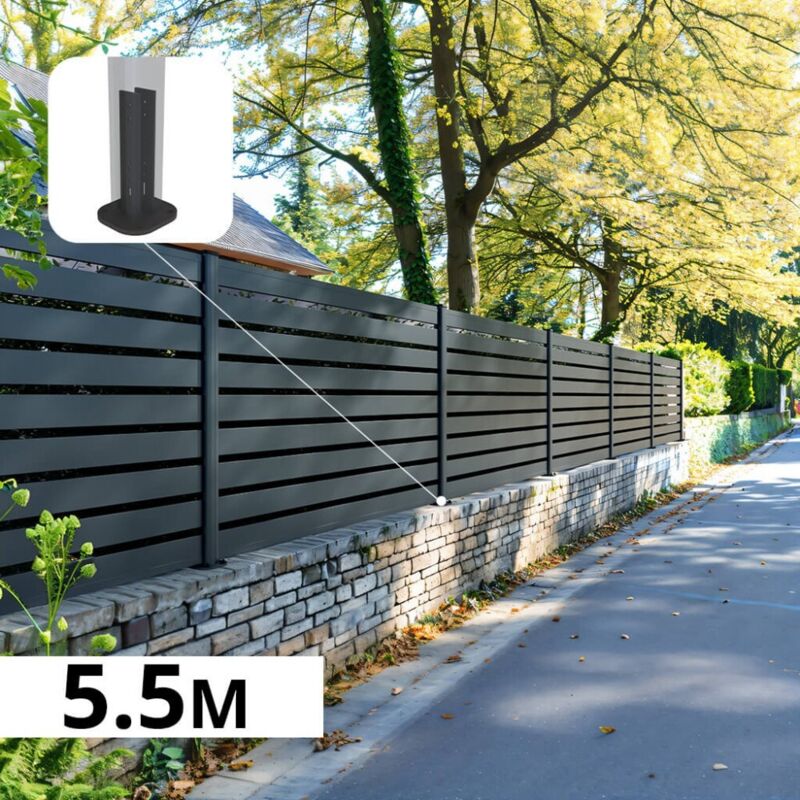 Kit Clôture Aluminium Ajourée sur Muret OLINDA Anthracite 5,5x1,2m - Lames ajourées 21x45x1780 mm - Brise Vue - Palissade