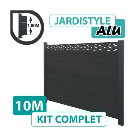 Kit Clôture Aluminium Gris Anthracite 10M - Design - 1,80 mètre