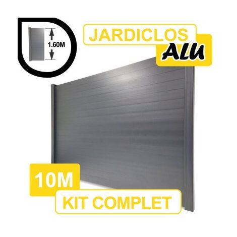 Kit Clôture Aluminium Gris Anthracite 10M - JARDICLOS - A Sceller - 1,60 mètre